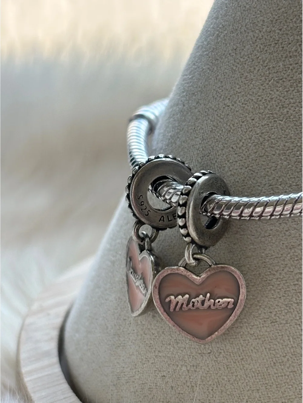 Pandora Mother & Daughter Heart Charm Set with Pink Enamel
